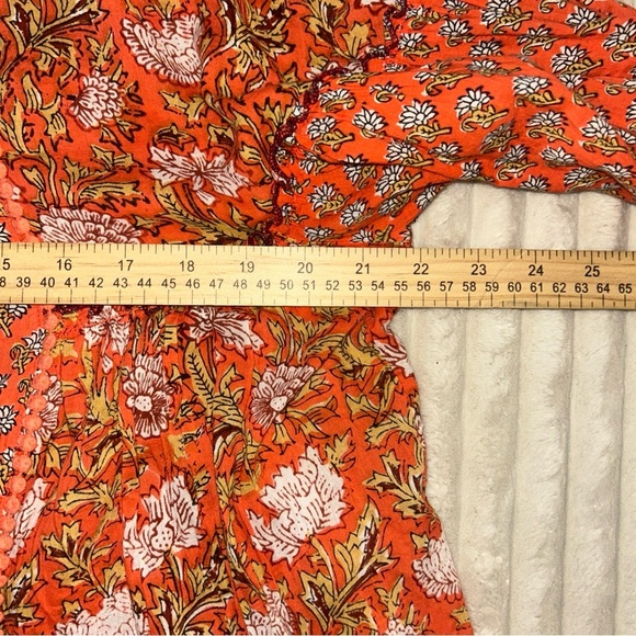 Rachel Zoe Orange Floral Blouse Boho 3/4 Sleeve - Picture 6 of 9